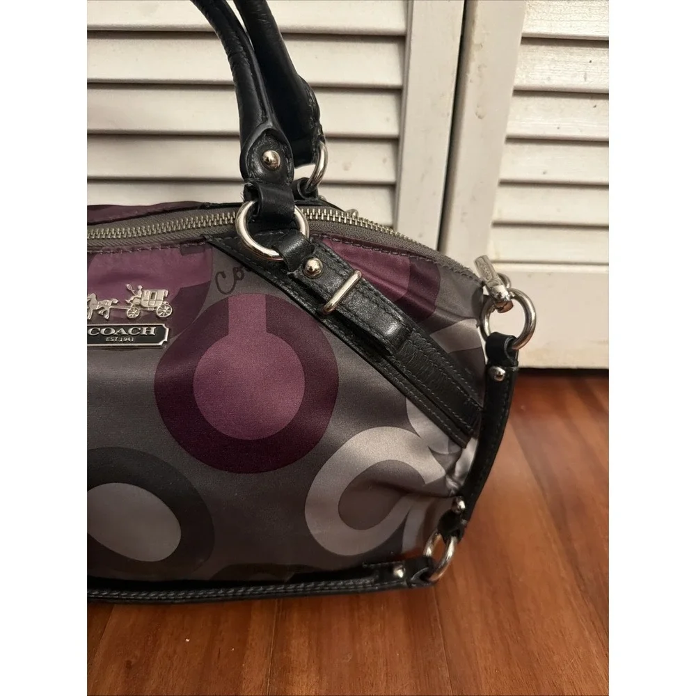 Coach Madison Sophia Sateen Clover Purse Handbag Black Purple Gray 15946